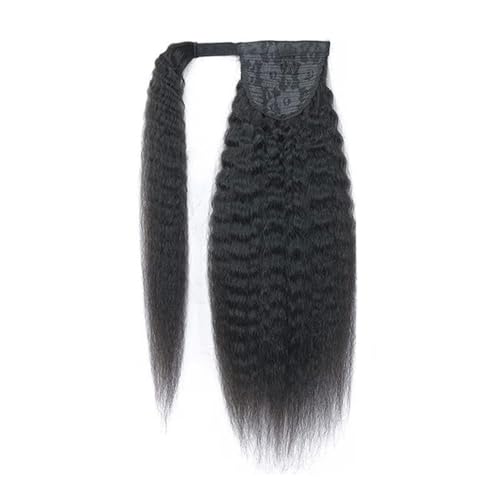 Ponytail Extension Verworrener Gerader Pferdeschwanz Echthaar Wickel Verlängerung Brasilianisches Yaki-gerader Clip-in-Haarteile For Frauen, Natürliches Schwarz(26inches) von jianguohairsss