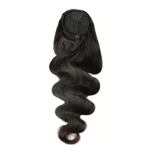 Ponytail Extension Wave Pferdeschwanz-Verlängerung Wrap Around Magic Paste Clip In Echthaarteile aus brasilianischem Echthaar for schwarze Frauen, Naturschwarz(24inch) von jianguohairsss