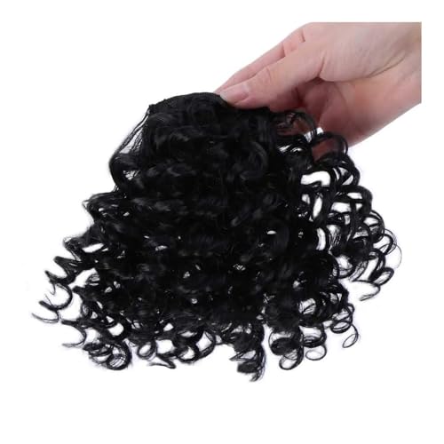 Synthetische Fransen, lockige Pony-Clips in Haarteilen mit schwarzen hitzebeständigen Faser-Haarverlängerungen for Frauen von jianguohairsss