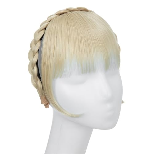 Synthetische Stirnband-Pony-Verlängerung, künstliche Haarfransen mit langen Seiten for Damen, Pony-Haarspange(Blonde) von jianguohairsss