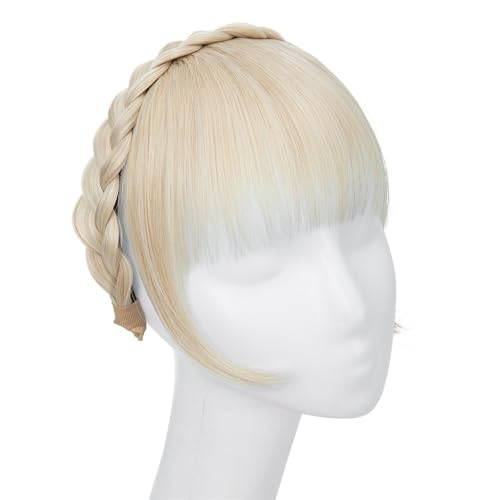 Synthetische Stirnband-Pony-Verlängerung, künstliche Haarfransen mit langen Seiten for Damen, Pony-Haarspange(Buttery Blonde) von jianguohairsss