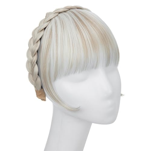 Synthetische Stirnband-Pony-Verlängerung, künstliche Haarfransen mit langen Seiten for Damen, Pony-Haarspange(Cold Blonde) von jianguohairsss