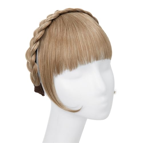 Synthetische Stirnband-Pony-Verlängerung, künstliche Haarfransen mit langen Seiten for Damen, Pony-Haarspange(Golden Blonde) von jianguohairsss