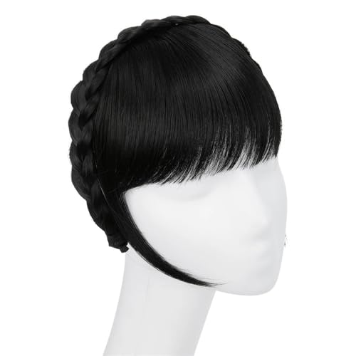 Synthetische Stirnband-Pony-Verlängerung, künstliche Haarfransen mit langen Seiten for Damen, Pony-Haarspange(Jet Black) von jianguohairsss