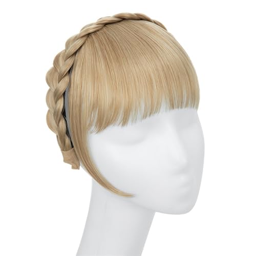 Synthetische Stirnband-Pony-Verlängerung, künstliche Haarfransen mit langen Seiten for Damen, Pony-Haarspange(Natural Blonde) von jianguohairsss