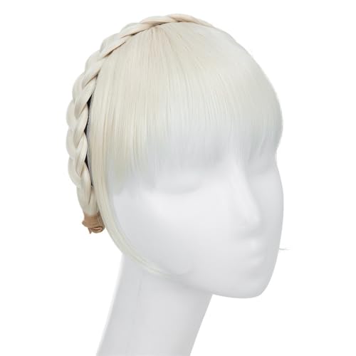 Synthetische Stirnband-Pony-Verlängerung, künstliche Haarfransen mit langen Seiten for Damen, Pony-Haarspange(Platinum Blonde) von jianguohairsss