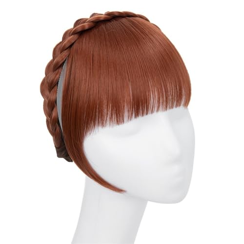 Synthetische Stirnband-Pony-Verlängerung, künstliche Haarfransen mit langen Seiten for Damen, Pony-Haarspange(Reddish Brown) von jianguohairsss