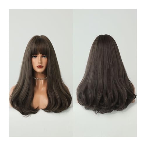 18 Zoll Kunsthaar-Wellenperücken mit Pony for Frauen for das tägliche Cosplay und Partyperücken Daily Use(Brown) von jianjunchaling