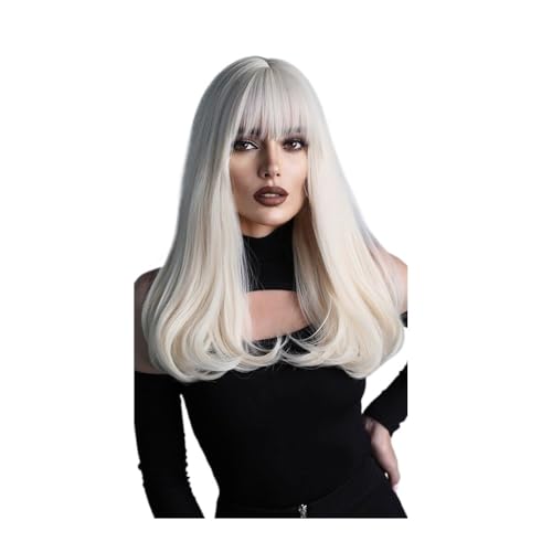18 Zoll Kunsthaar-Wellenperücken mit Pony for Frauen for das tägliche Cosplay und Partyperücken Daily Use(Platinum Blonde) von jianjunchaling