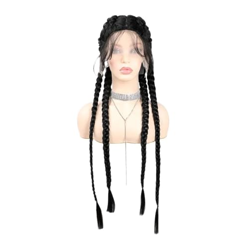 32 Inch 4x Twist Braided Dutch Wig for Women Fishbone Braids Synthetic T Part Lace Front Braids Wigs Daily Use(1B) von jianjunchaling