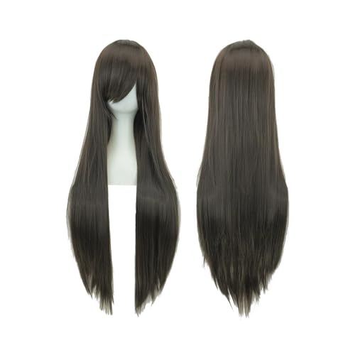 80 cm lange, glatte Perücke, Cosplay-Perücke, synthetische Perücken mit Pony for Halloween, Anime-Haar for Damen, Kostümparty Daily Use(Black Brown) von jianjunchaling