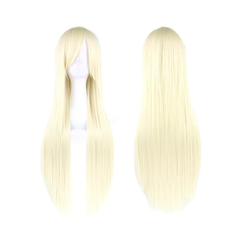 80 cm lange, glatte Perücke, Cosplay-Perücke, synthetische Perücken mit Pony for Halloween, Anime-Haar for Damen, Kostümparty Daily Use(Blonde) von jianjunchaling