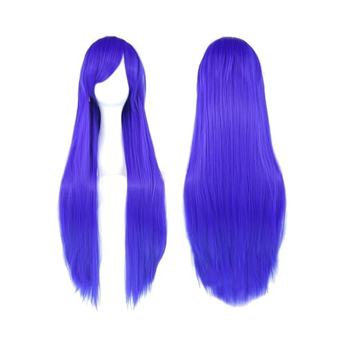 80 cm lange, glatte Perücke, Cosplay-Perücke, synthetische Perücken mit Pony for Halloween, Anime-Haar for Damen, Kostümparty Daily Use(Blue) von jianjunchaling