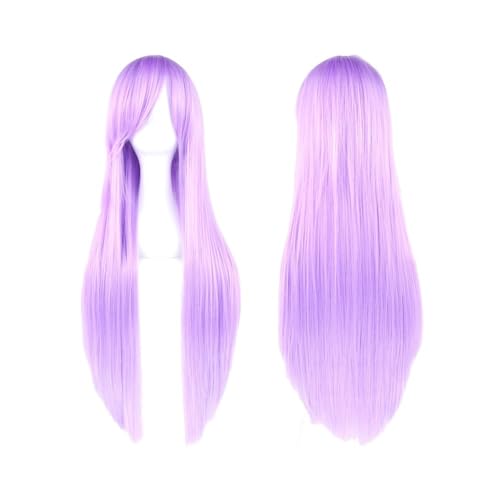 80 cm lange, glatte Perücke, Cosplay-Perücke, synthetische Perücken mit Pony for Halloween, Anime-Haar for Damen, Kostümparty Daily Use(Bright Purple) von jianjunchaling
