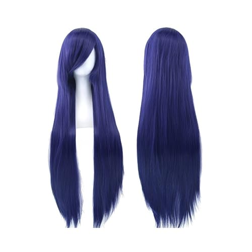 80 cm lange, glatte Perücke, Cosplay-Perücke, synthetische Perücken mit Pony for Halloween, Anime-Haar for Damen, Kostümparty Daily Use(Dark Blue) von jianjunchaling