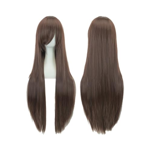 80 cm lange, glatte Perücke, Cosplay-Perücke, synthetische Perücken mit Pony for Halloween, Anime-Haar for Damen, Kostümparty Daily Use(Dark Brown) von jianjunchaling