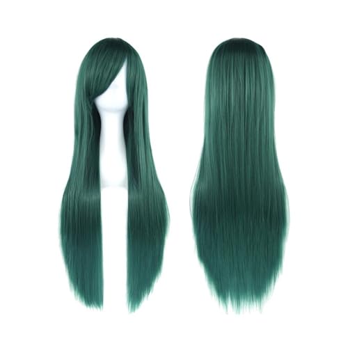 80 cm lange, glatte Perücke, Cosplay-Perücke, synthetische Perücken mit Pony for Halloween, Anime-Haar for Damen, Kostümparty Daily Use(Dark Green) von jianjunchaling