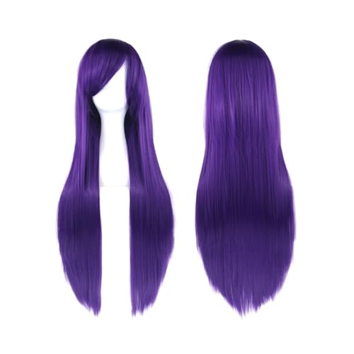 80 cm lange, glatte Perücke, Cosplay-Perücke, synthetische Perücken mit Pony for Halloween, Anime-Haar for Damen, Kostümparty Daily Use(Dark Purple) von jianjunchaling