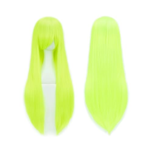 80 cm lange, glatte Perücke, Cosplay-Perücke, synthetische Perücken mit Pony for Halloween, Anime-Haar for Damen, Kostümparty Daily Use(Fluorescent Green) von jianjunchaling