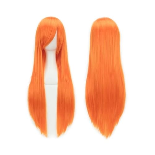 80 cm lange, glatte Perücke, Cosplay-Perücke, synthetische Perücken mit Pony for Halloween, Anime-Haar for Damen, Kostümparty Daily Use(Fluorescent Orange) von jianjunchaling
