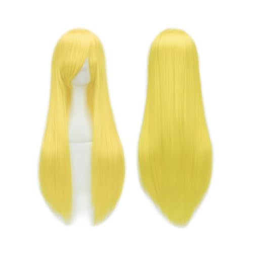80 cm lange, glatte Perücke, Cosplay-Perücke, synthetische Perücken mit Pony for Halloween, Anime-Haar for Damen, Kostümparty Daily Use(Fluorescent Yellow) von jianjunchaling