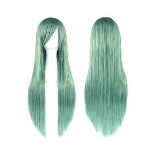 80 cm lange, glatte Perücke, Cosplay-Perücke, synthetische Perücken mit Pony for Halloween, Anime-Haar for Damen, Kostümparty Daily Use(Light Green) von jianjunchaling