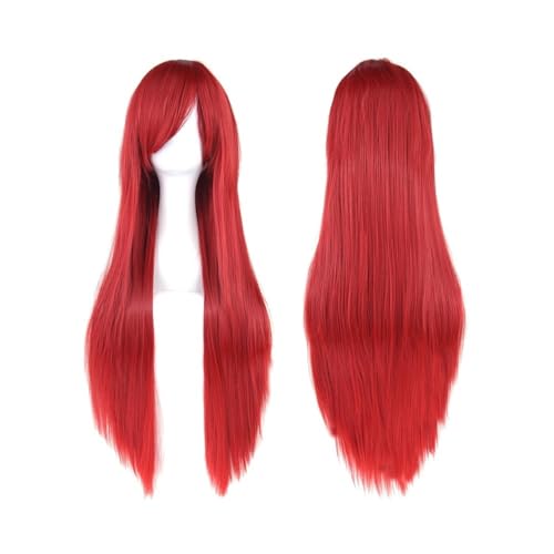 80 cm lange, glatte Perücke, Cosplay-Perücke, synthetische Perücken mit Pony for Halloween, Anime-Haar for Damen, Kostümparty Daily Use(Red) von jianjunchaling