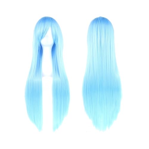 80 cm lange, glatte Perücke, Cosplay-Perücke, synthetische Perücken mit Pony for Halloween, Anime-Haar for Damen, Kostümparty Daily Use(Sky Blue) von jianjunchaling