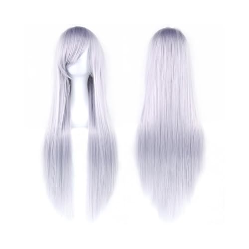 80 cm lange, glatte Perücke, Cosplay-Perücke, synthetische Perücken mit Pony for Halloween, Anime-Haar for Damen, Kostümparty Daily Use(Sliver Grey) von jianjunchaling