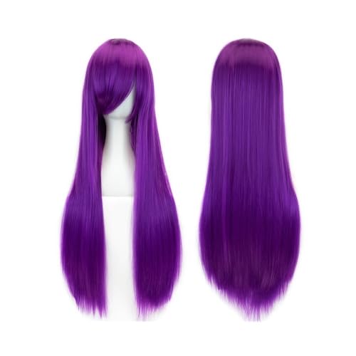 80 cm lange, glatte Perücke, Cosplay-Perücke, synthetische Perücken mit Pony for Halloween, Anime-Haar for Damen, Kostümparty Daily Use(Violet) von jianjunchaling