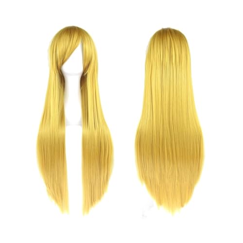 80 cm lange, glatte Perücke, Cosplay-Perücke, synthetische Perücken mit Pony for Halloween, Anime-Haar for Damen, Kostümparty Daily Use(Yellow) von jianjunchaling