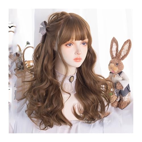 Braune Perücke mit langem, gewelltem Haar for Frauen, synthetische, natürlich aussehende, gewellte, lockige Perücken mit Pony for den täglichen Gebrauch, Partys, Cosplay Daily Use von jianjunchaling
