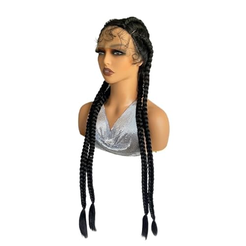 Lace Front Braid Wig, Nature Looking with Baby Hair Synthetic Wigs Hand Tied Heat Resistant Fiber 4 Braided Daily Wear for Women 32 inch Daily Use(#1B) von jianjunchaling