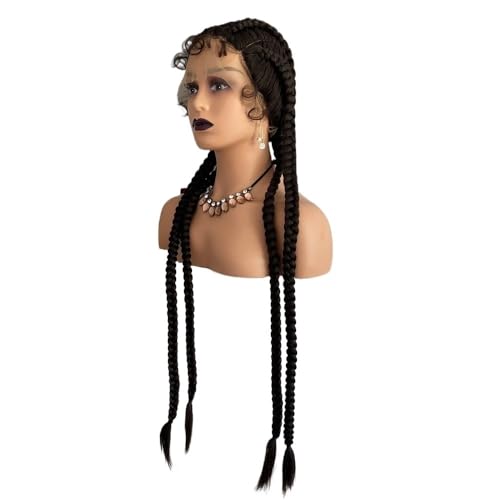 Lace Front Braid Wig, Nature Looking with Baby Hair Synthetic Wigs Hand Tied Heat Resistant Fiber 4 Braided Daily Wear for Women 32 inch Daily Use(#4) von jianjunchaling