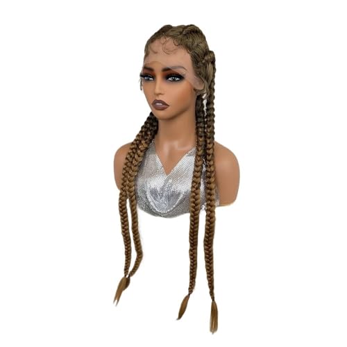 Lace Front Braid Wig, Nature Looking with Baby Hair Synthetic Wigs Hand Tied Heat Resistant Fiber 4 Braided Daily Wear for Women 32 inch Daily Use(T27) von jianjunchaling