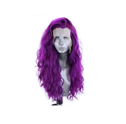 Lange, gewellte synthetische Perücke mit Spitzenfront for Damen, tägliche Partyperücken Daily Use(Purple Wig,20inches) von jianjunchaling