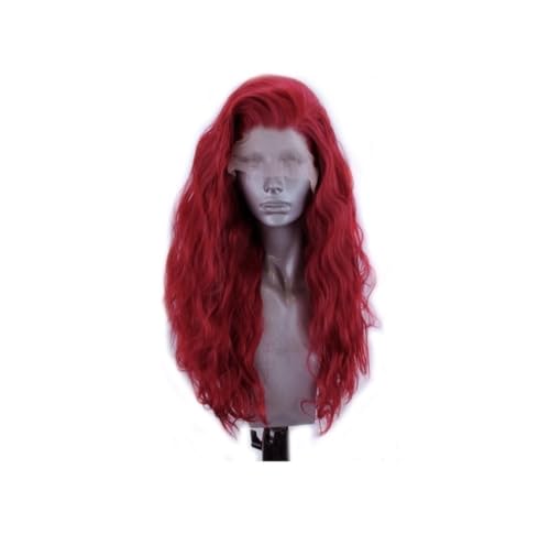 Lange, gewellte synthetische Perücke mit Spitzenfront for Damen, tägliche Partyperücken Daily Use(Red Wig,24inches) von jianjunchaling