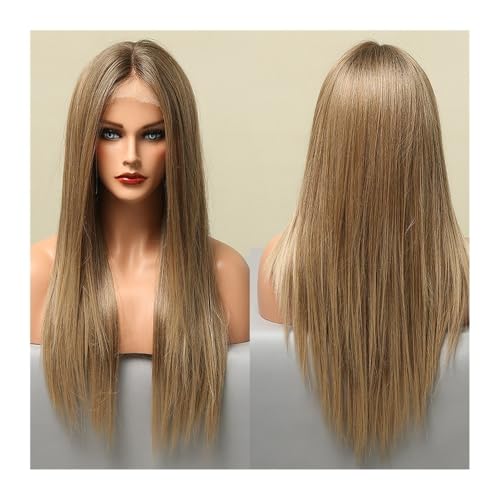 Lange, seidige, glatte Lace-Front-Perücken for Frauen, Ombre-Braun-Blond, synthetische Lace-Perücken, natürlich, for den täglichen Gebrauch bei Partys, hitzebeständig Daily Use von jianjunchaling