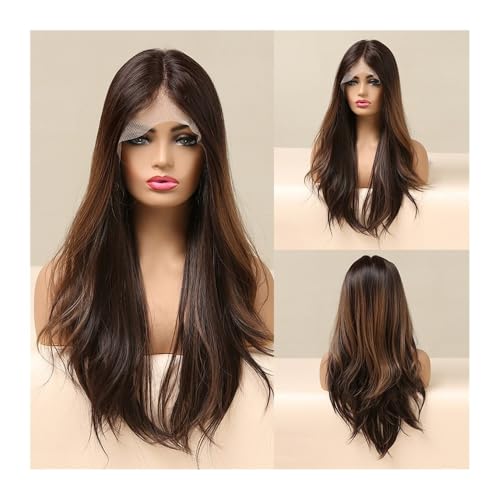 Lange braune Lace-Front-Perücken aus synthetischem Naturhaar, blonde Highlights, Lace-Frontal-Perücke for Frauen, Cosplay-Perücken mit hoher Dichte Daily Use Lange braune Lace-Front-Perücken aus synthetischem Naturhaar, blonde Highlights, Lace-Frontal-Perücke for Frauen, Cosplay-Perücken mit hoher Dichte Daily Use von jianjunchaling