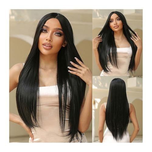 Synthetische lange gerade natürliche schwarze Mittelteilperücken for weiße Frauen Afro Daily Cosplay Party Haar hitzebeständige Faser Daily Use Synthetische lange gerade natürliche schwarze Mittelteilperücken for weiße Frauen Afro Daily Cosplay Party Haar hitzebeständige Faser Daily Use von jianjunchaling