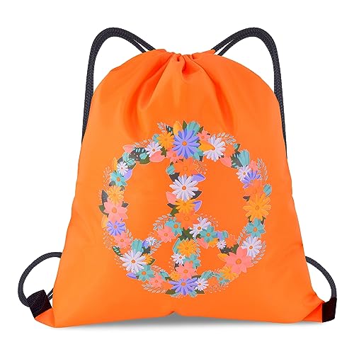 jiawaggag Turnbeutel Hippie Rucksack Flower Power Retro Schlagermove Accessoires für 60er 70er Jahre Herren Damen Mottoparty Fasching Karneval Orange (Orange) von jiawaggag