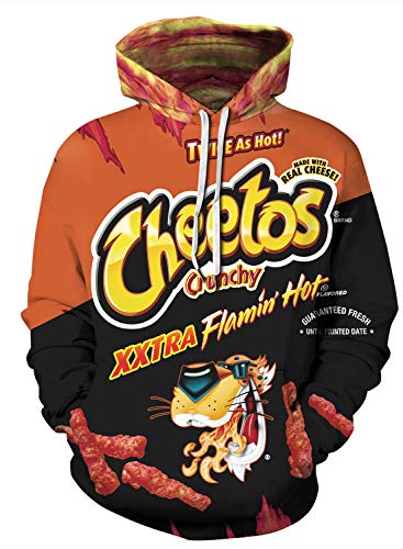 Herren Neuheit Cheetos Hoodie Realistischer 3D Druck Pullover Unisex Casual Langarm Sweatshirt, schwarz, Medium von jiazery QZ