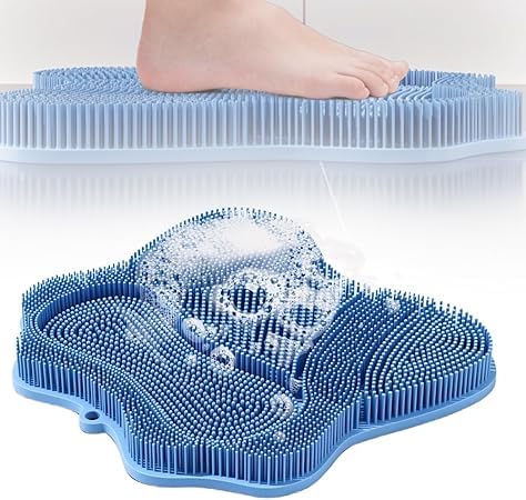 Silikon Dusche Fuß Scrubber Matte, Dusche Fuß Scrubber Matte mit Anti-Rutsch-Saugnäpfen, Wandmontage Fuß Rücken Reinigung für den Einsatz in Reiniger Männer und Frauen (Blau) von jiazhiyi