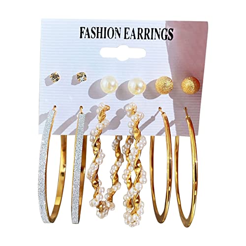 jieGorge 3 Paar Set aus Gold Perle für Frauen Mädchen Mode Kette Link Hoop Stud Drops baumeln Diese Ohrringe Boho Aussage Paperclip Ohrringe für Frauen Edelstahl Creolen Für Männer (B, One Size) von jieGorge