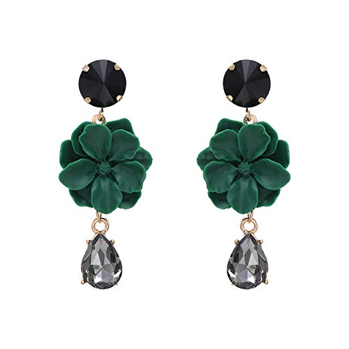 jieGorge Atmosphere Crystal Wild Ohrringe Ohrringe Lange weibliche Temperament Blumenohrringe Echte Perlen Ohrringe Damen Silber (Black, One Size) von jieGorge