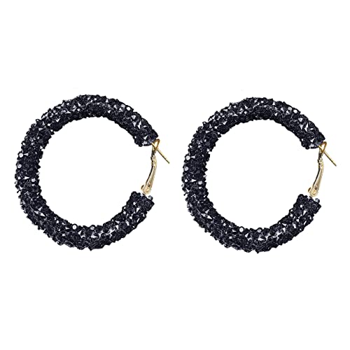 jieGorge Bohemian Shiny Glitter Pailletten Creolen Wrapped Gold Plated Circle Statement Strass Dangle Drop Ohrringe für Frauen Mädchen Boho Schmuck Ohrringe Pendel (Black, One Size) von jieGorge