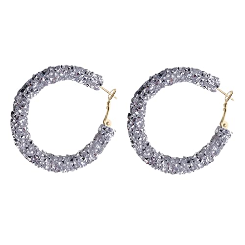jieGorge Bohemian Shiny Glitter Pailletten Creolen Wrapped Gold Plated Circle Statement Strass Dangle Drop Ohrringe für Frauen Mädchen Boho Schmuck Ohrringe Pendel (Grey, One Size) von jieGorge