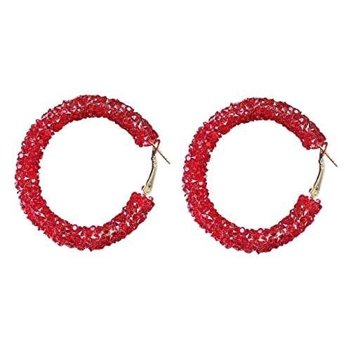 jieGorge Bohemian Shiny Glitter Pailletten Creolen Wrapped Gold Plated Circle Statement Strass Dangle Drop Ohrringe für Frauen Mädchen Boho Schmuck Ohrringe Pendel (Red, One Size) von jieGorge