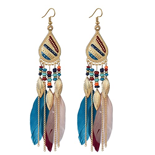 jieGorge Boho Federohrringe für Frauen Böhmische Ohrringe Leichte Federohrringe Hippie-Ohrringe für Frauen Mädchen Schmuckkästchen Für Ohrringe (E, One Size) von jieGorge