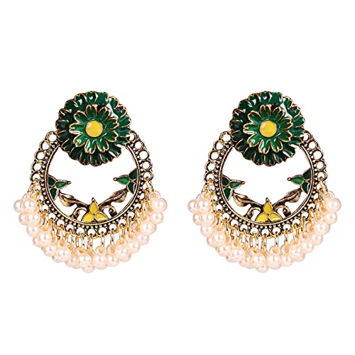 jieGorge Boho Ohrringe Metallohrringe Hohle Ohrringe Vintage Ohrringe Boho Ohrringe Set Damen Mädchen Ohrringe Schutzengel Silber (Green, One Size) von jieGorge